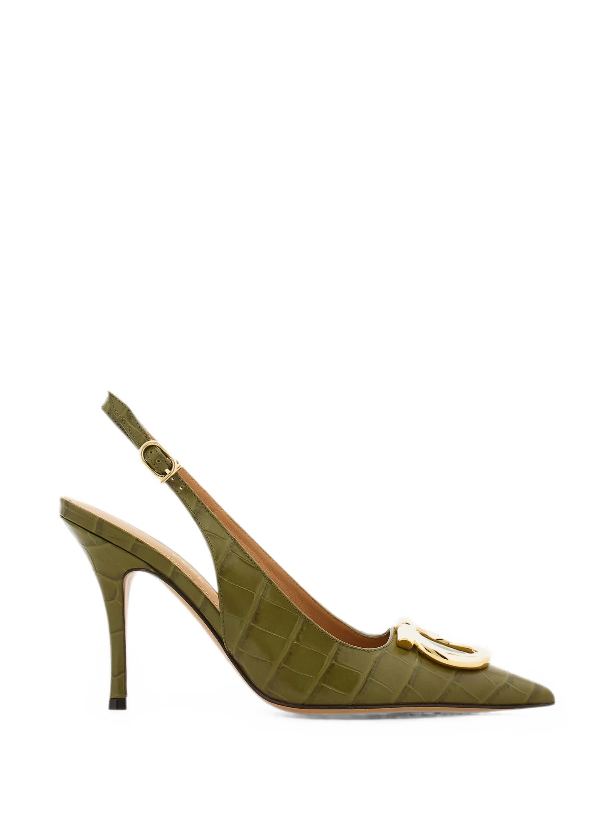 Ferragamo Ferragamo Gancini Croc-effect Slingback Pumps