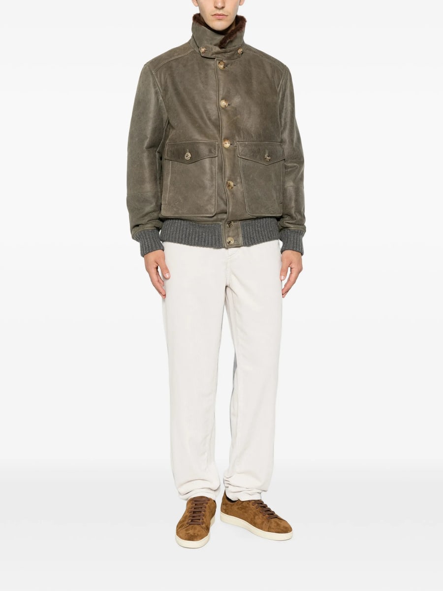 Brunello Cucinelli Brunello Cucinelli Shearling-trim Button-up Jacket, view 4