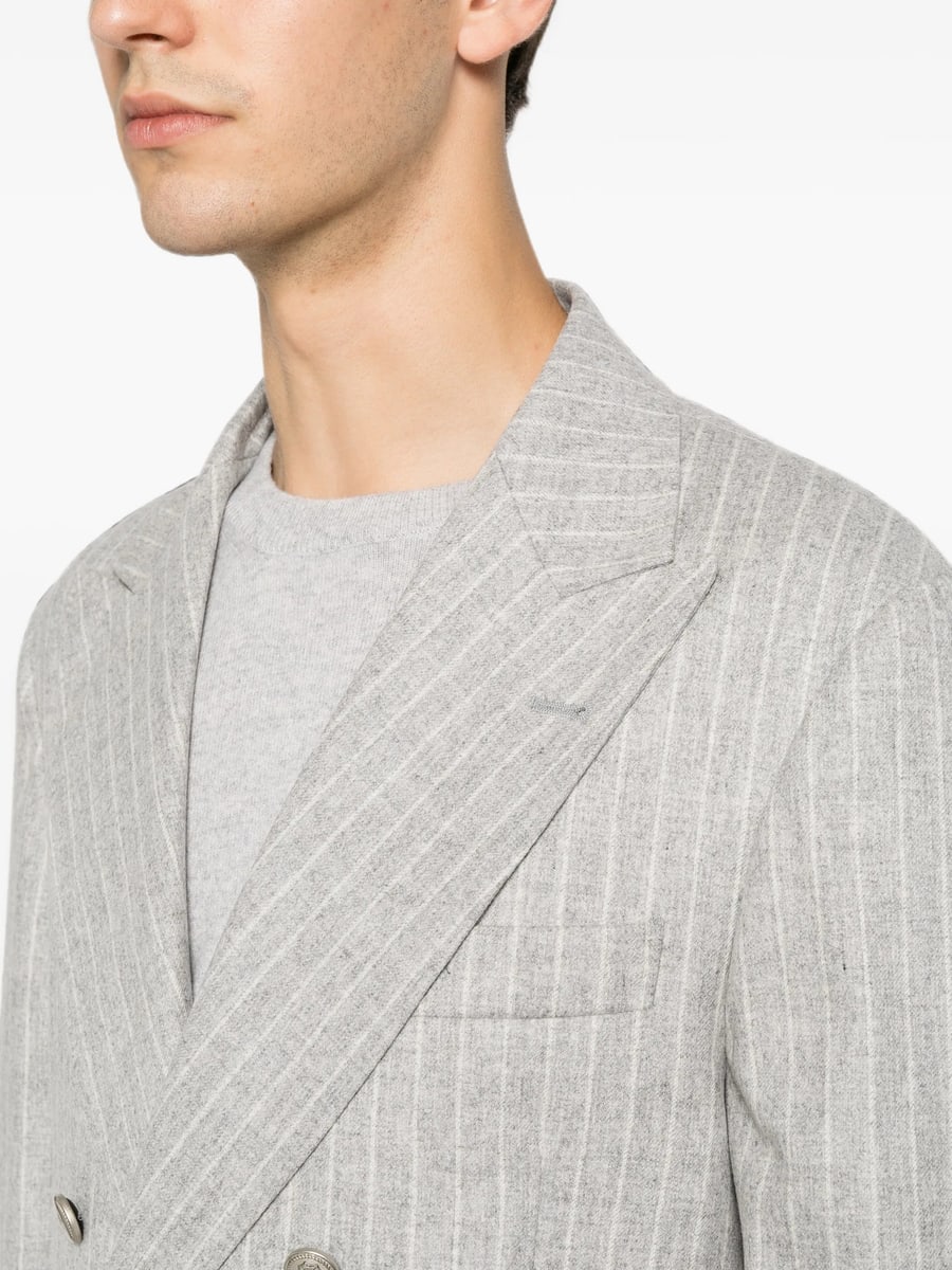Brunello Cucinelli Brunello Cucinelli Pinstripe-pattern Double-breasted Blazer, view 5