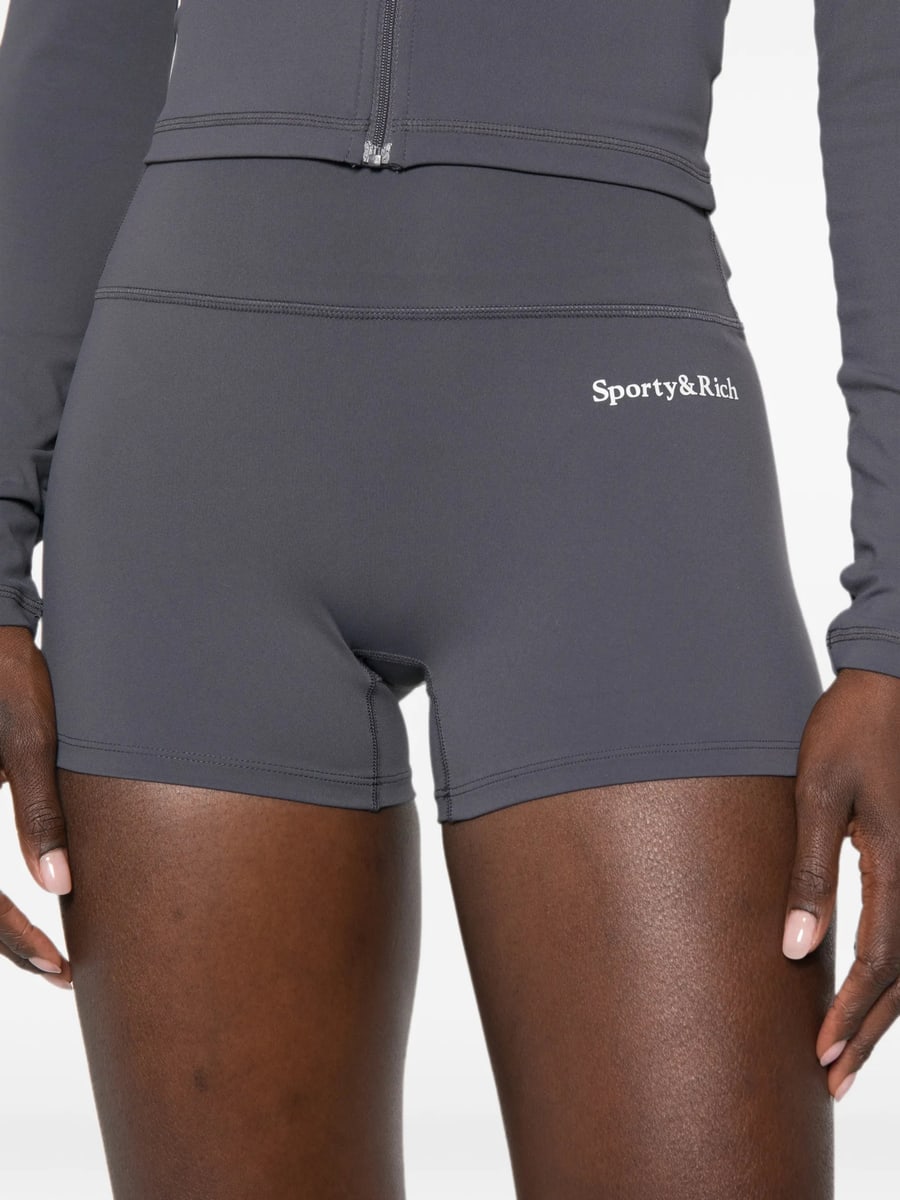 Sporty & Rich Sporty & Rich Logo-print High-waisted Shorts, view 3