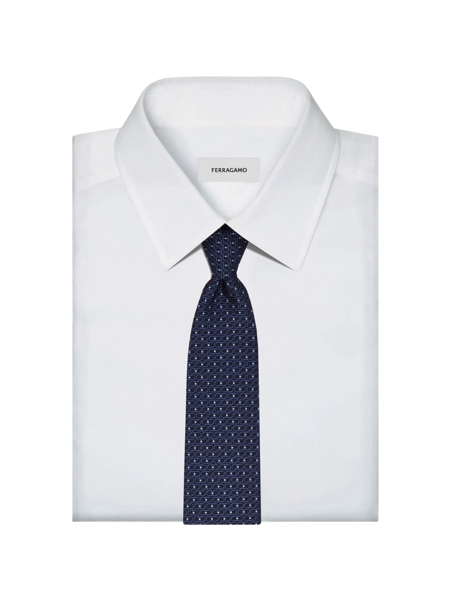 Ferragamo Ferragamo Double-Gancini Silk Jacquard Tie, view 3