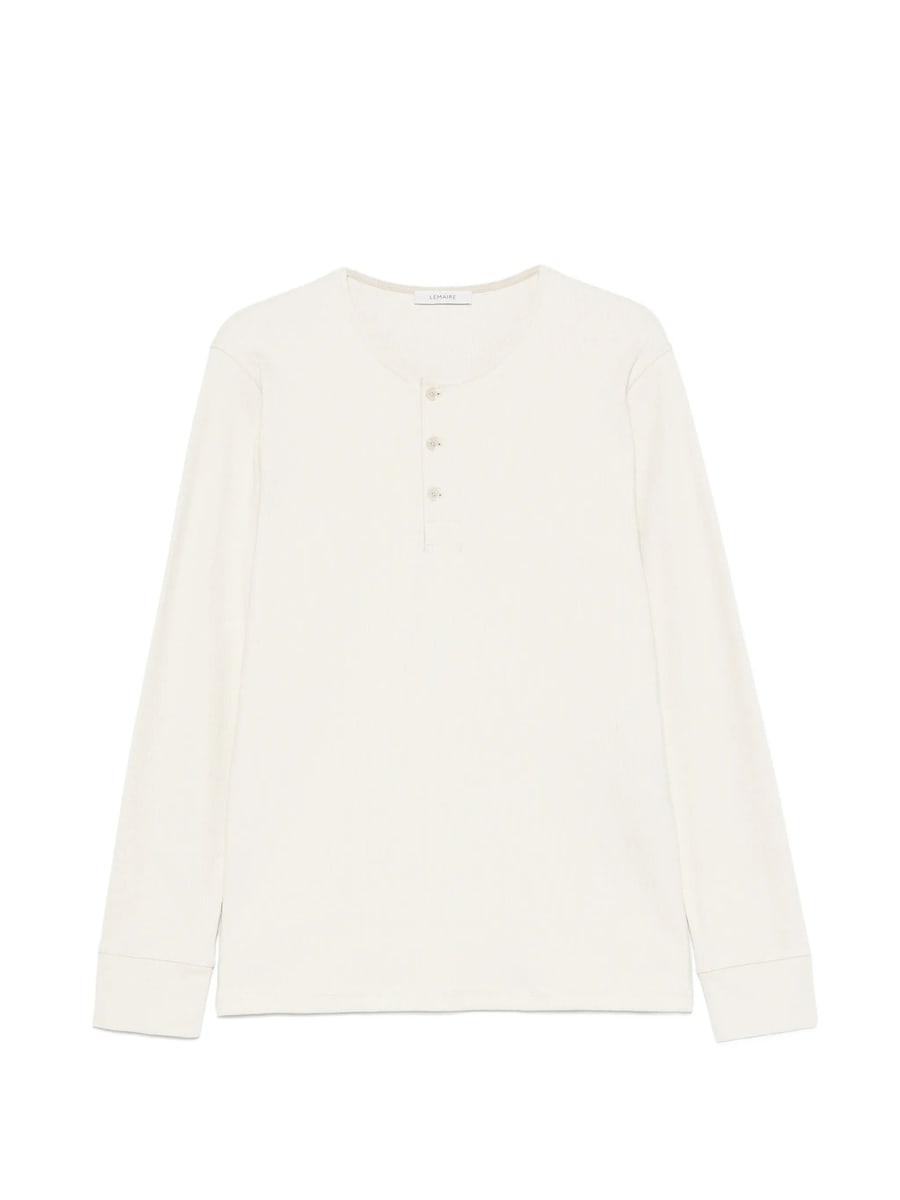 Lemaire Lemaire Long-sleeve Henley T-shirt In Linen And Cotton-ribbed Jersey