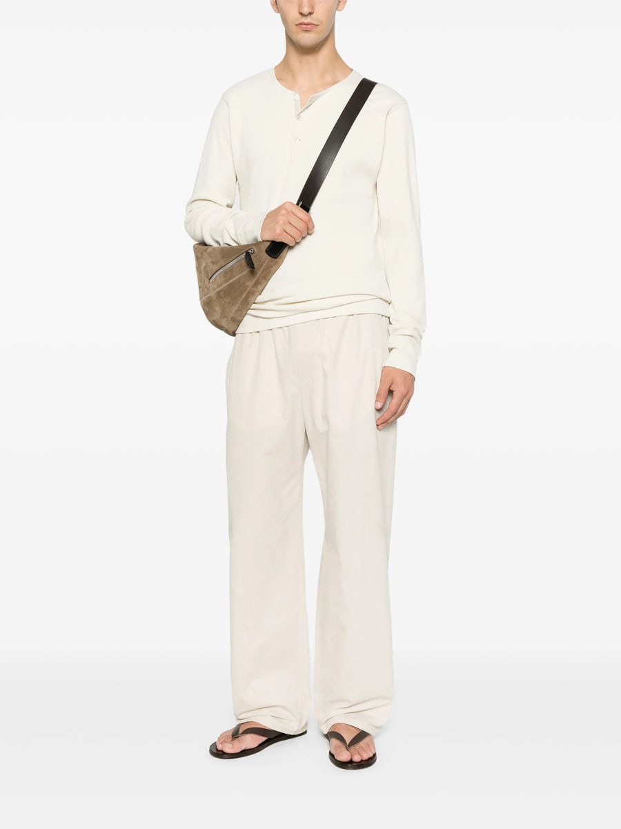 Lemaire Lemaire Long-sleeve Henley T-shirt In Linen And Cotton-ribbed Jersey, view 4