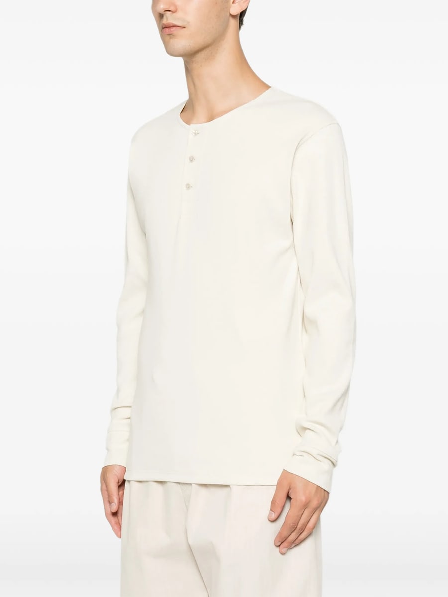Lemaire Lemaire Long-sleeve Henley T-shirt In Linen And Cotton-ribbed Jersey, view 5