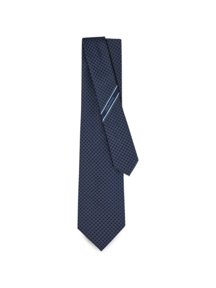 Ferragamo Ferragamo Micro Gancini-print Silk Jacquard Tie, view 2