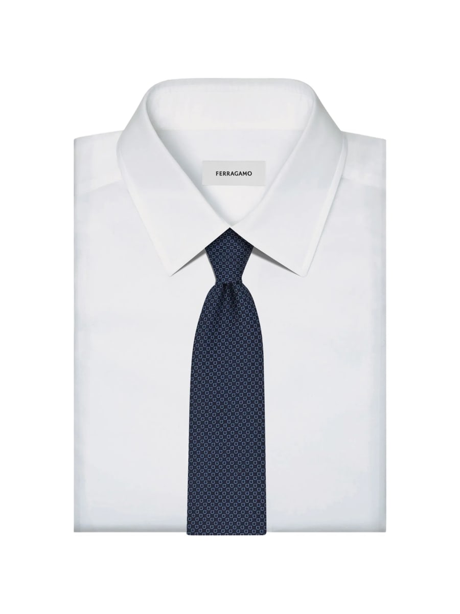 Ferragamo Ferragamo Micro Gancini-print Silk Jacquard Tie, view 4