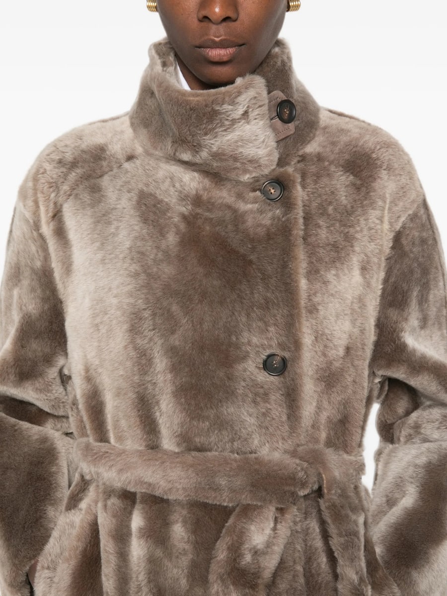 Brunello Cucinelli Brunello Cucinelli Belted Shearling Coat, view 4