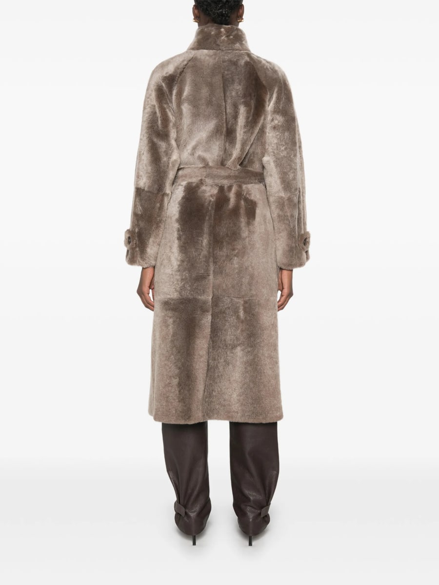 Brunello Cucinelli Brunello Cucinelli Belted Shearling Coat, view 5