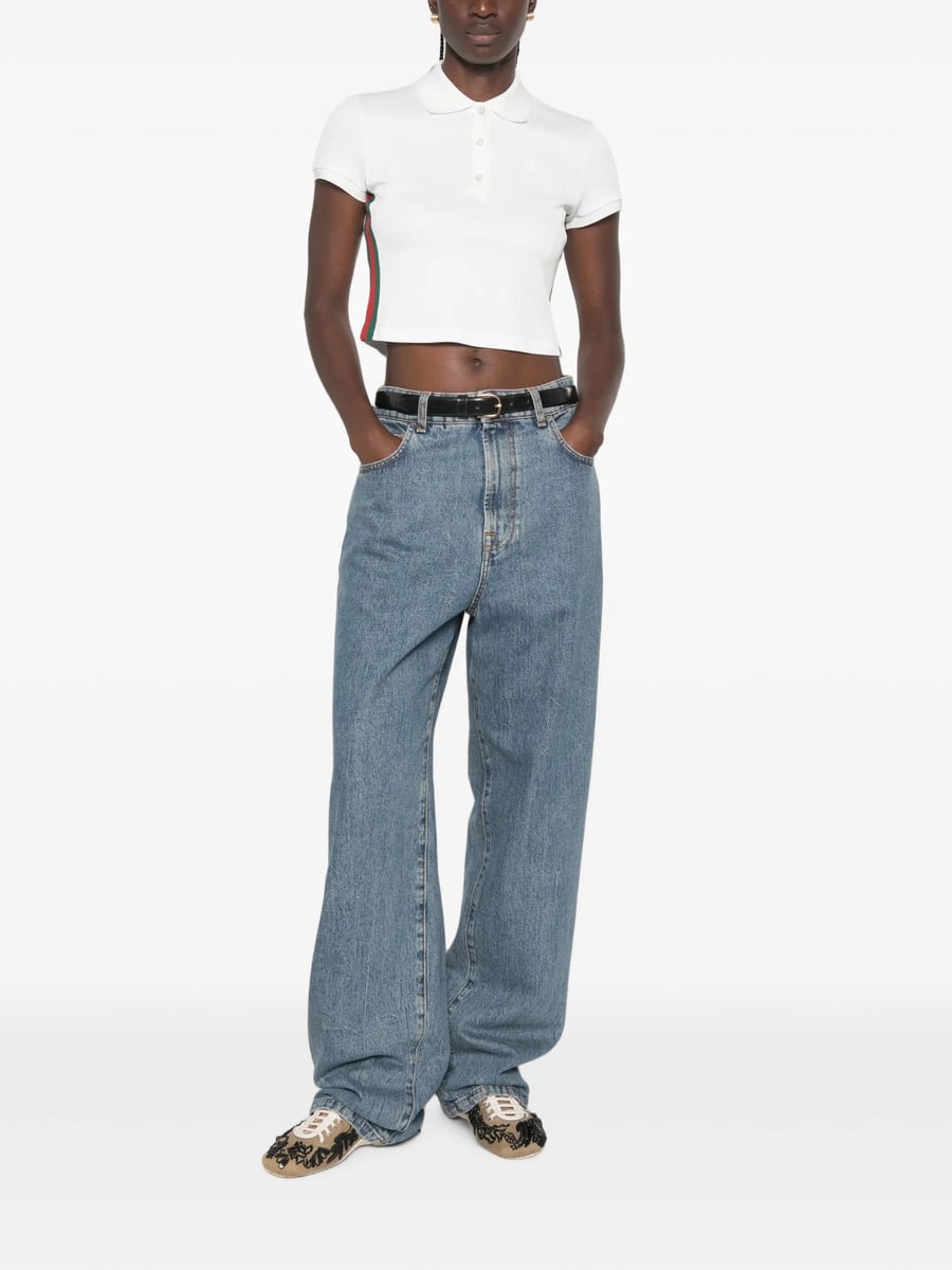 Gucci Gucci Web-stripe Cropped Polo Top, view 3