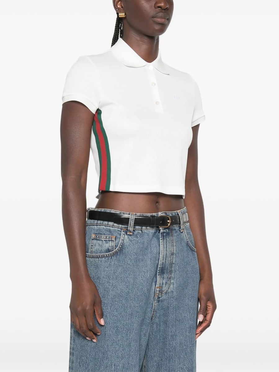 Gucci Gucci Web-stripe Cropped Polo Top, view 5