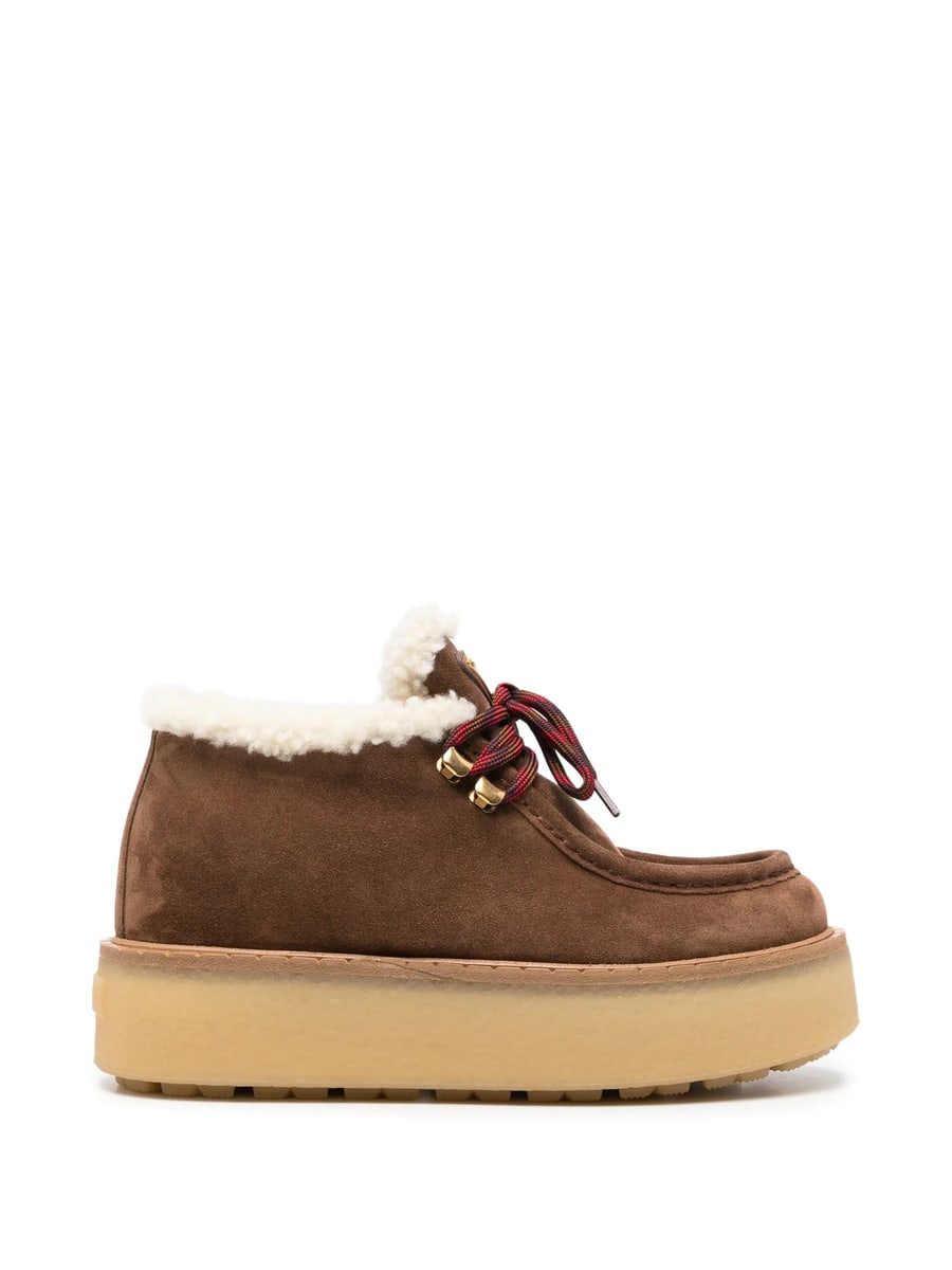 Prada Prada Shearling-trim Platform Lace-up Shoes