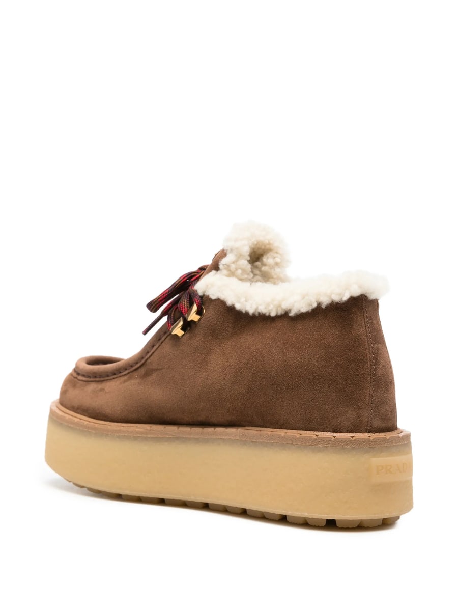 Prada Prada Shearling-trim Platform Lace-up Shoes, view 2