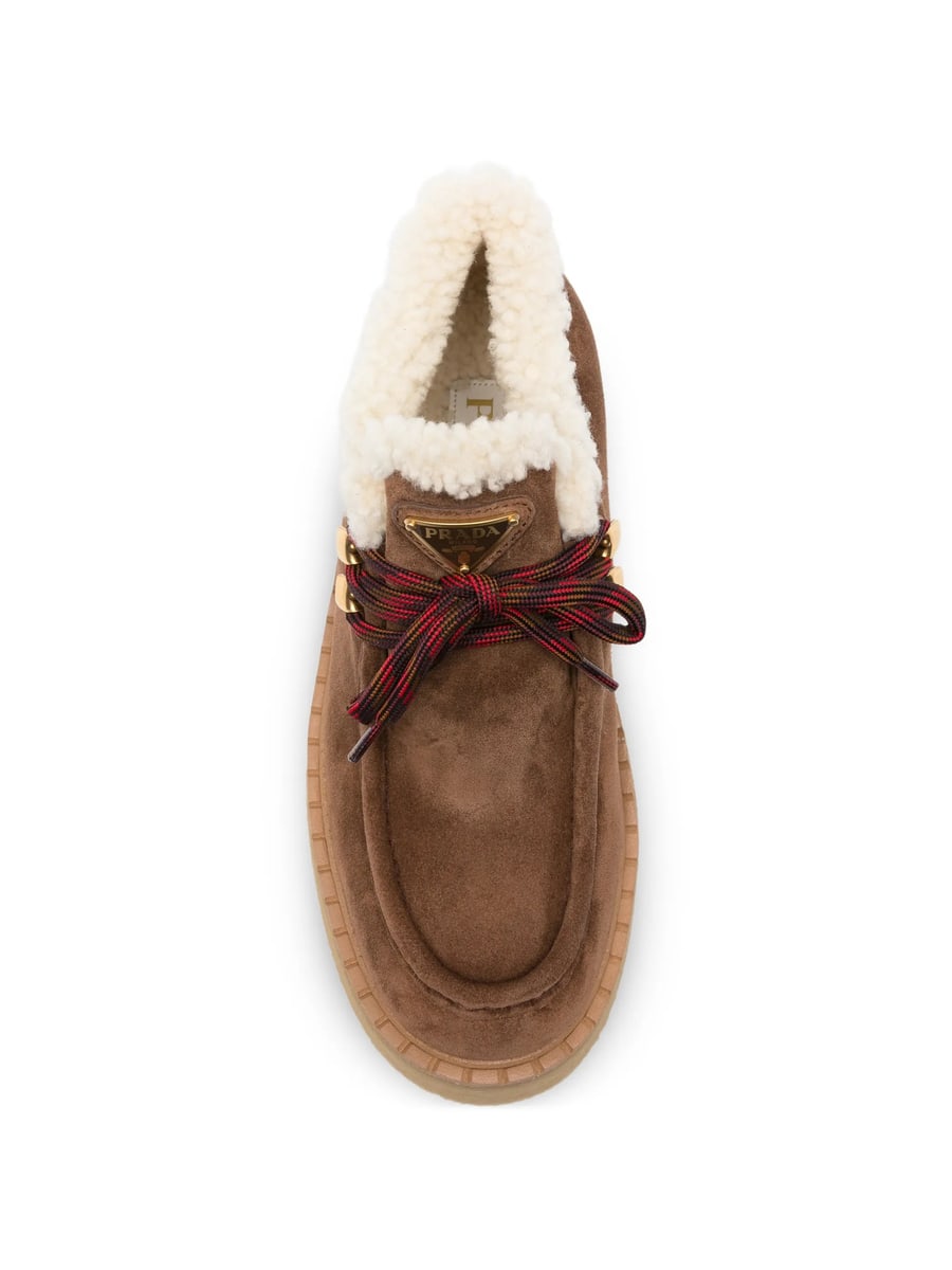 Prada Prada Shearling-trim Platform Lace-up Shoes, view 4