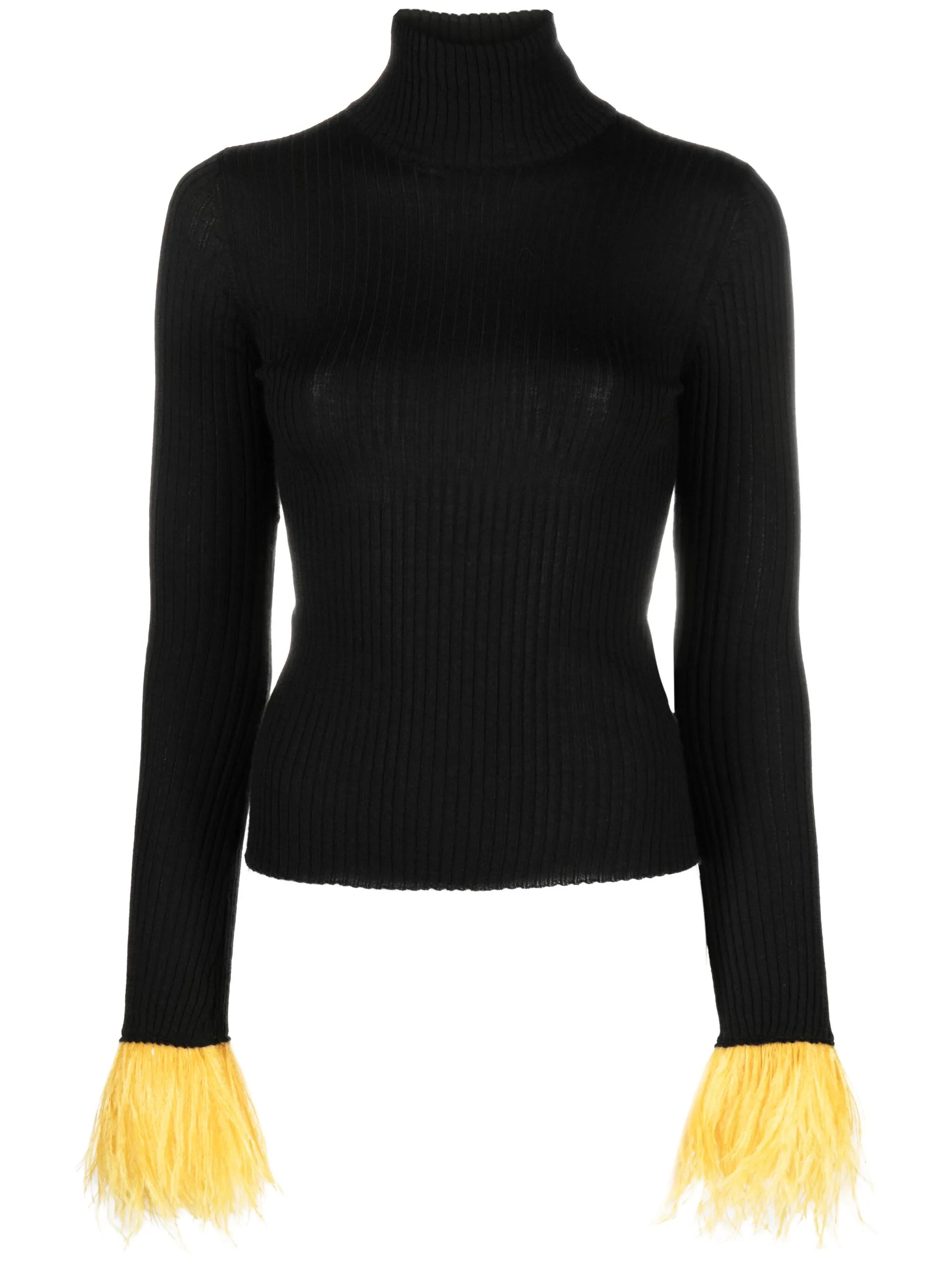 La Double J La Double J Feather-cuff Ribbed-knit Jumper