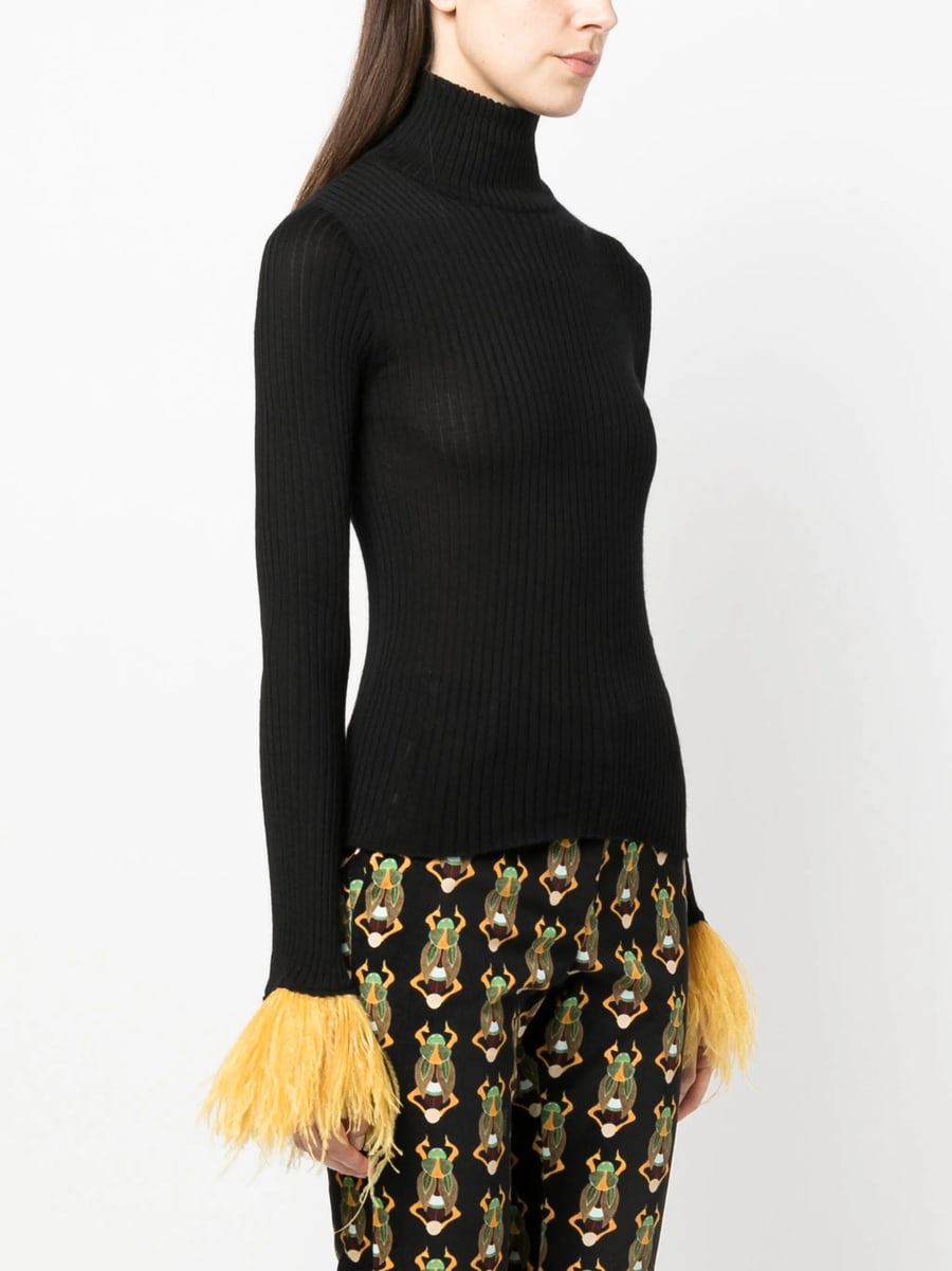 La Double J La Double J Feather-cuff Ribbed-knit Jumper, view 3