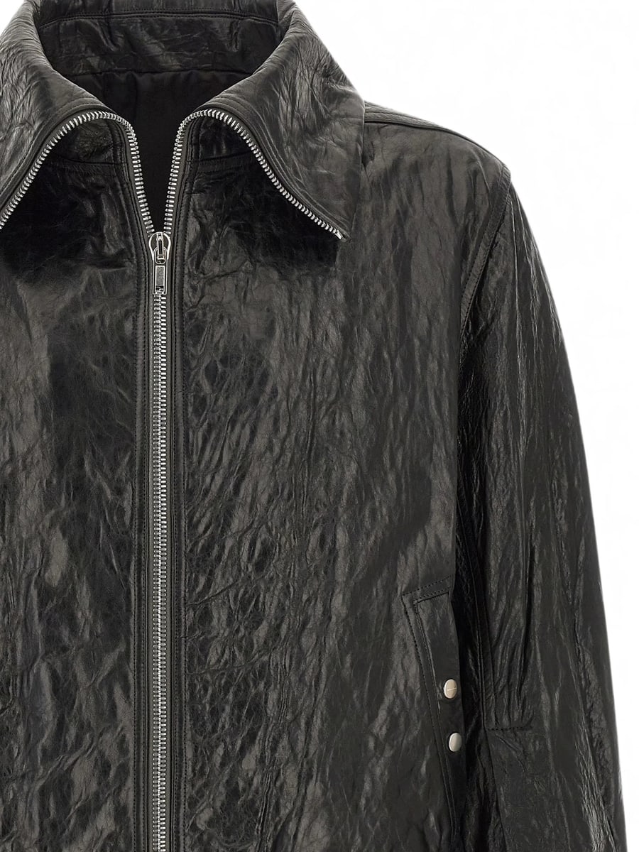 Rick Owens Rick Owens Dracuflight Hammered Leather Bomber Jacket, view 3