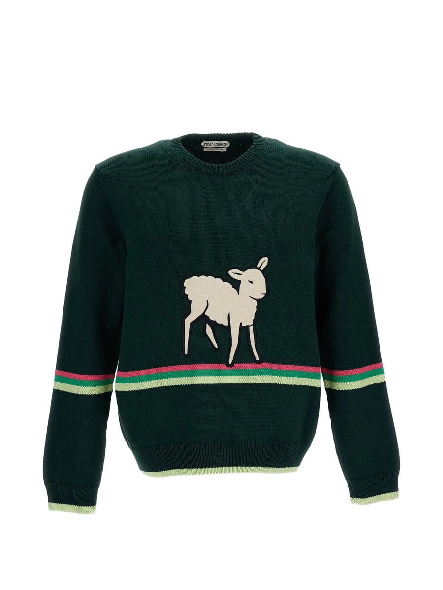 JW Anderson Jw Anderson Lamb-intarsia Striped-trim Sweater