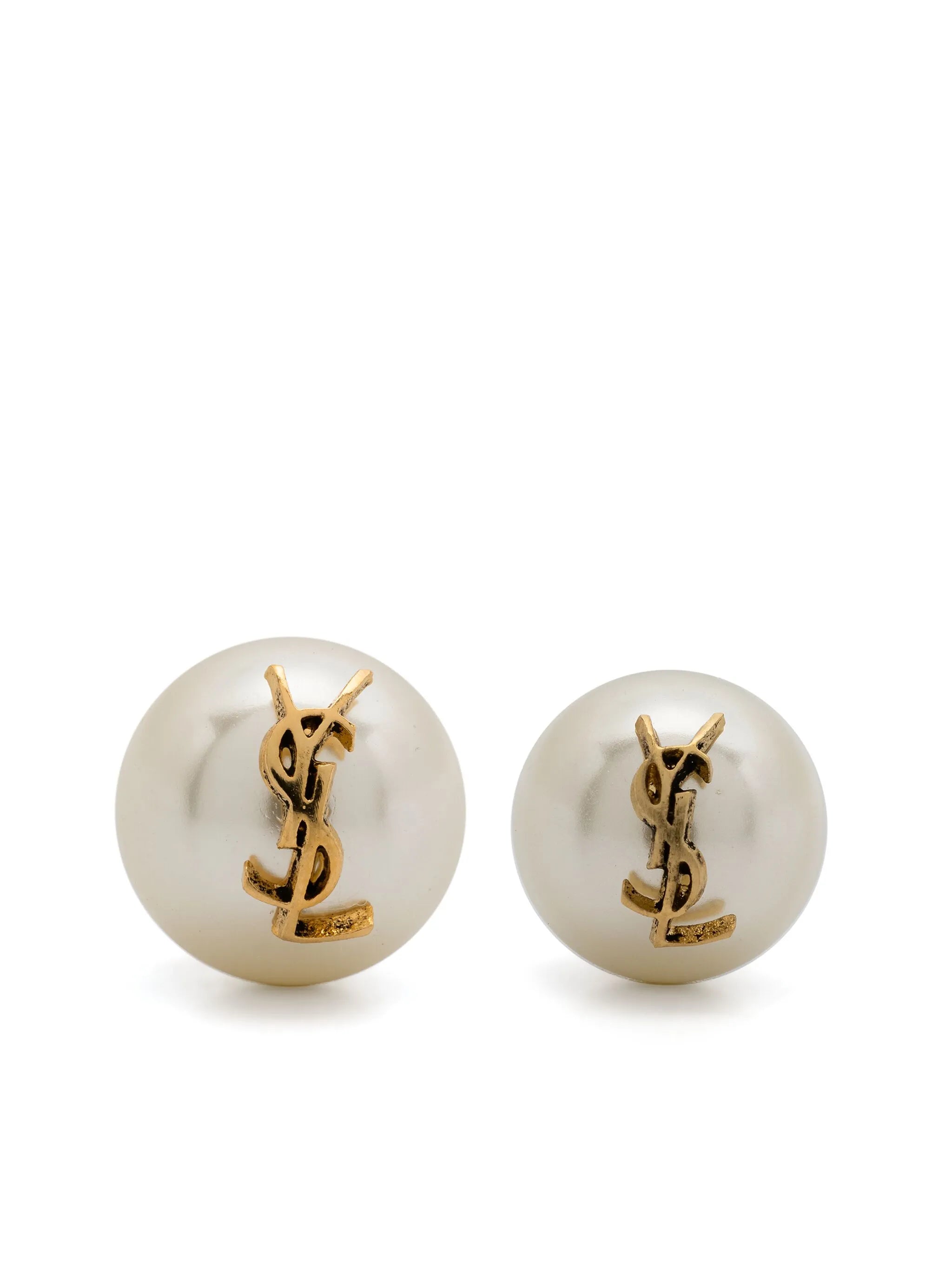Saint Laurent Saint Laurent YSL Plaque Pearl Earrings
