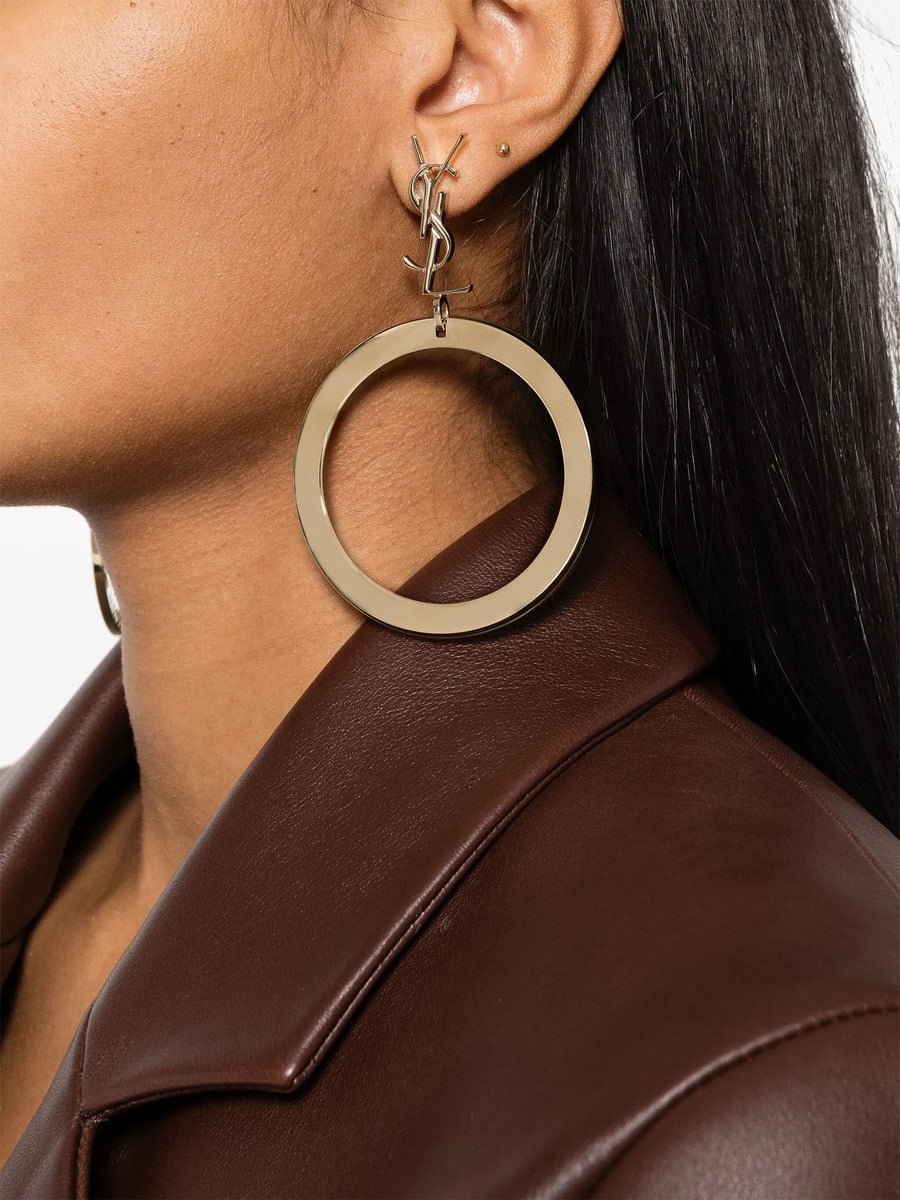 Saint Laurent Saint Laurent Cassandre Logo Hoop Earrings, view 3