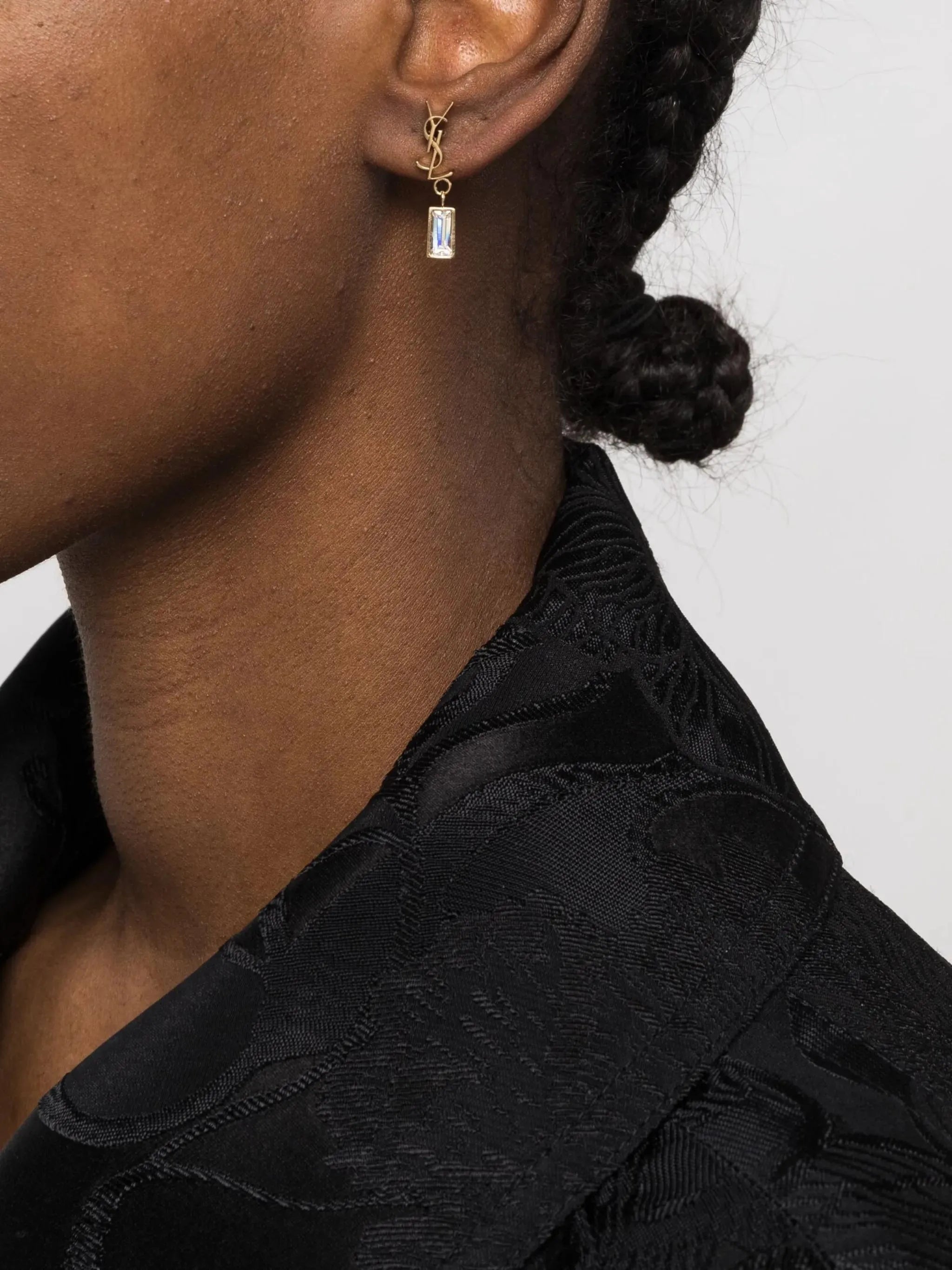 Saint Laurent Saint Laurent Engraved-logo Crystal-embellished Earring