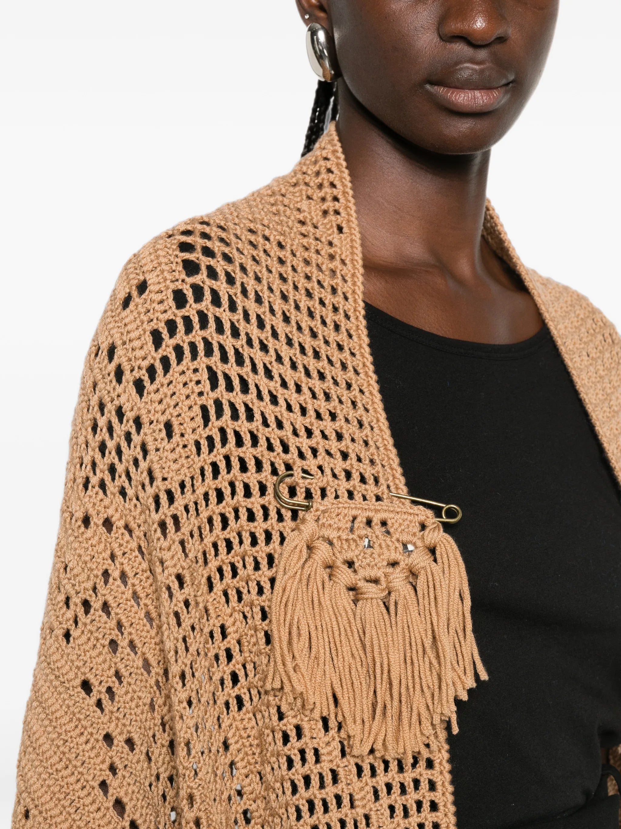 Chiara Is Chiara Is Peonia Fringed-trim Crochet-knit Poncho, view 2