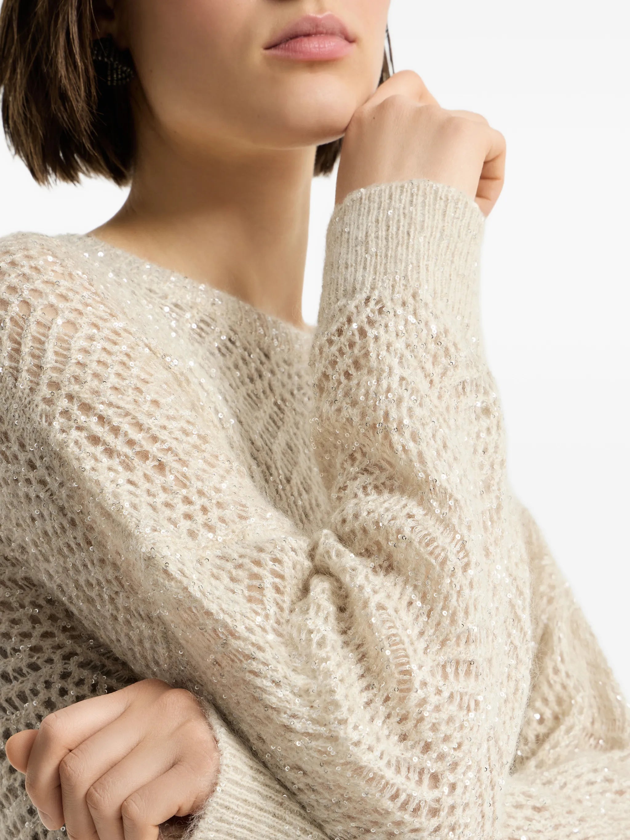 Brunello Cucinelli Brunello Cucinelli Dazzling Abstract Leaf Knit Dress In Mohair And Wool, view 2