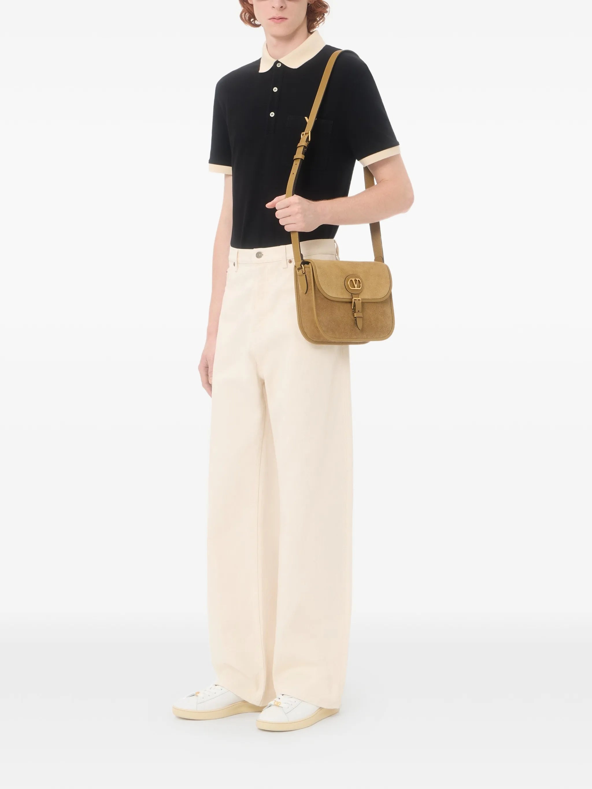 Valentino Valentino Polo Shirt In Cotton Piquet With Vgold, view 2