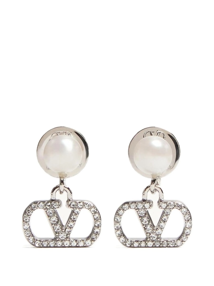 Valentino Garavani Valentino Garavani Vlogo Signature Earrings In Metal Pearl And Swarovski Crystals