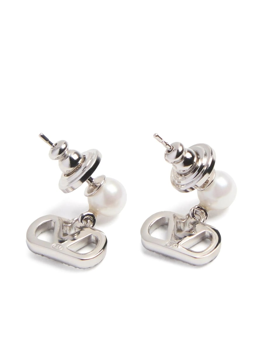 Valentino Garavani Valentino Garavani Vlogo Signature Earrings In Metal Pearl And Swarovski Crystals, view 2