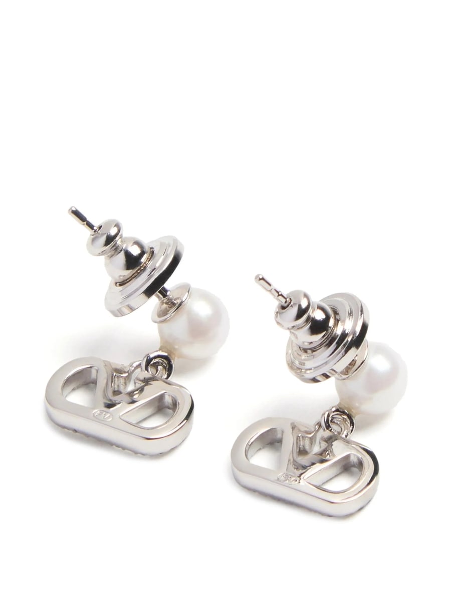 Valentino Garavani Valentino Garavani Vlogo Signature Earrings In Metal Pearl And Swarovski Crystals, view 3