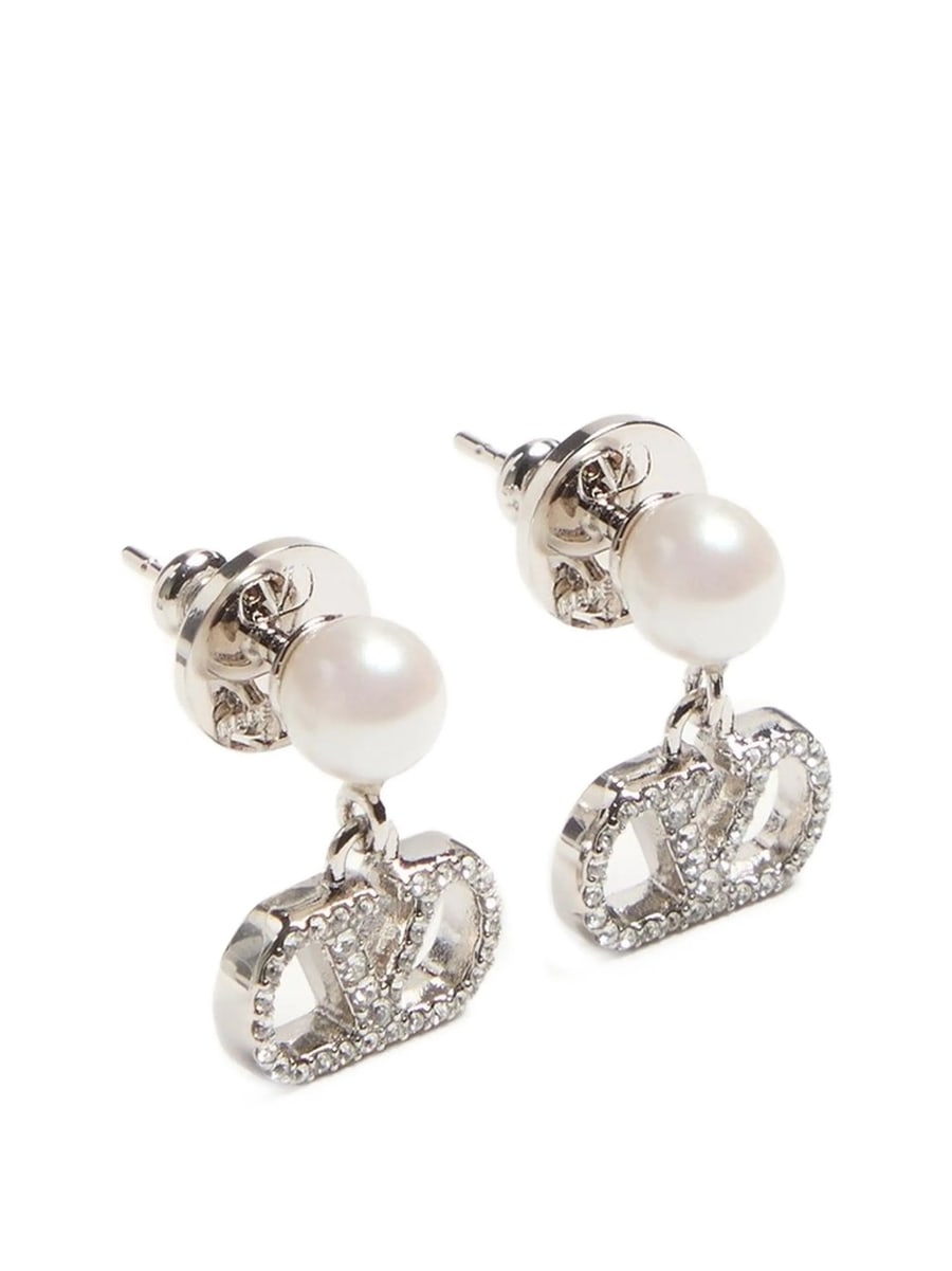 Valentino Garavani Valentino Garavani Vlogo Signature Earrings In Metal Pearl And Swarovski Crystals, view 4