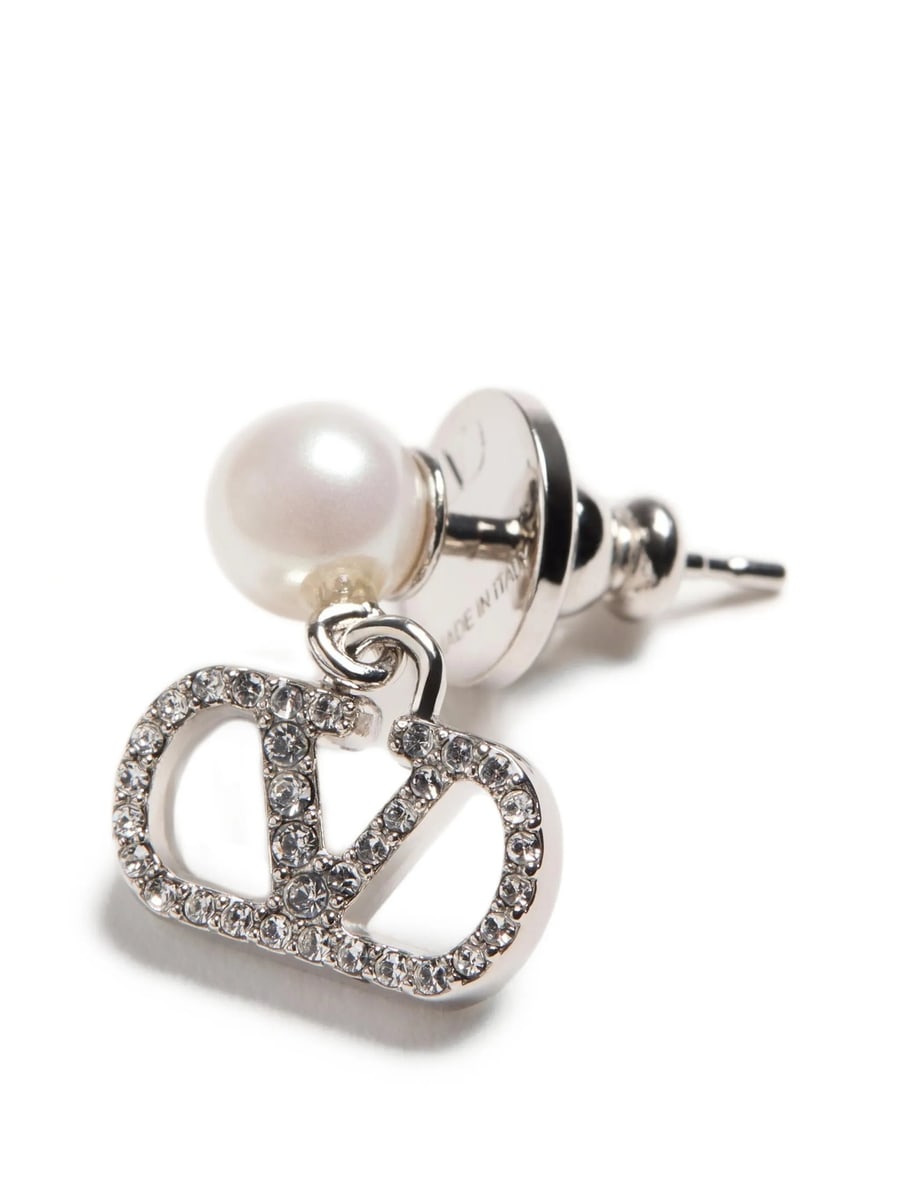 Valentino Garavani Valentino Garavani Vlogo Signature Earrings In Metal Pearl And Swarovski Crystals, view 5