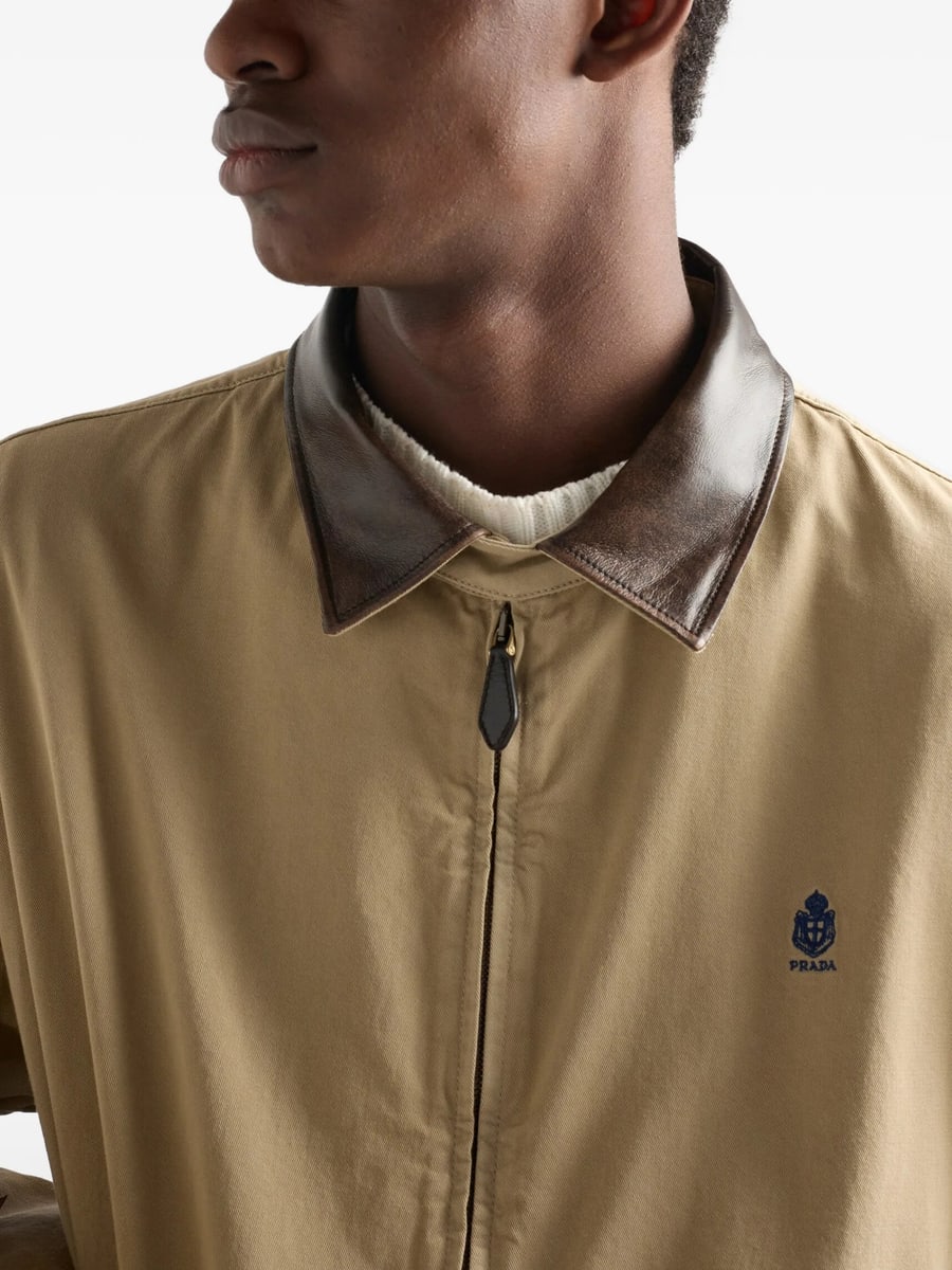 Prada Prada Logo-embroidered Leather-collar Jacket, view 5