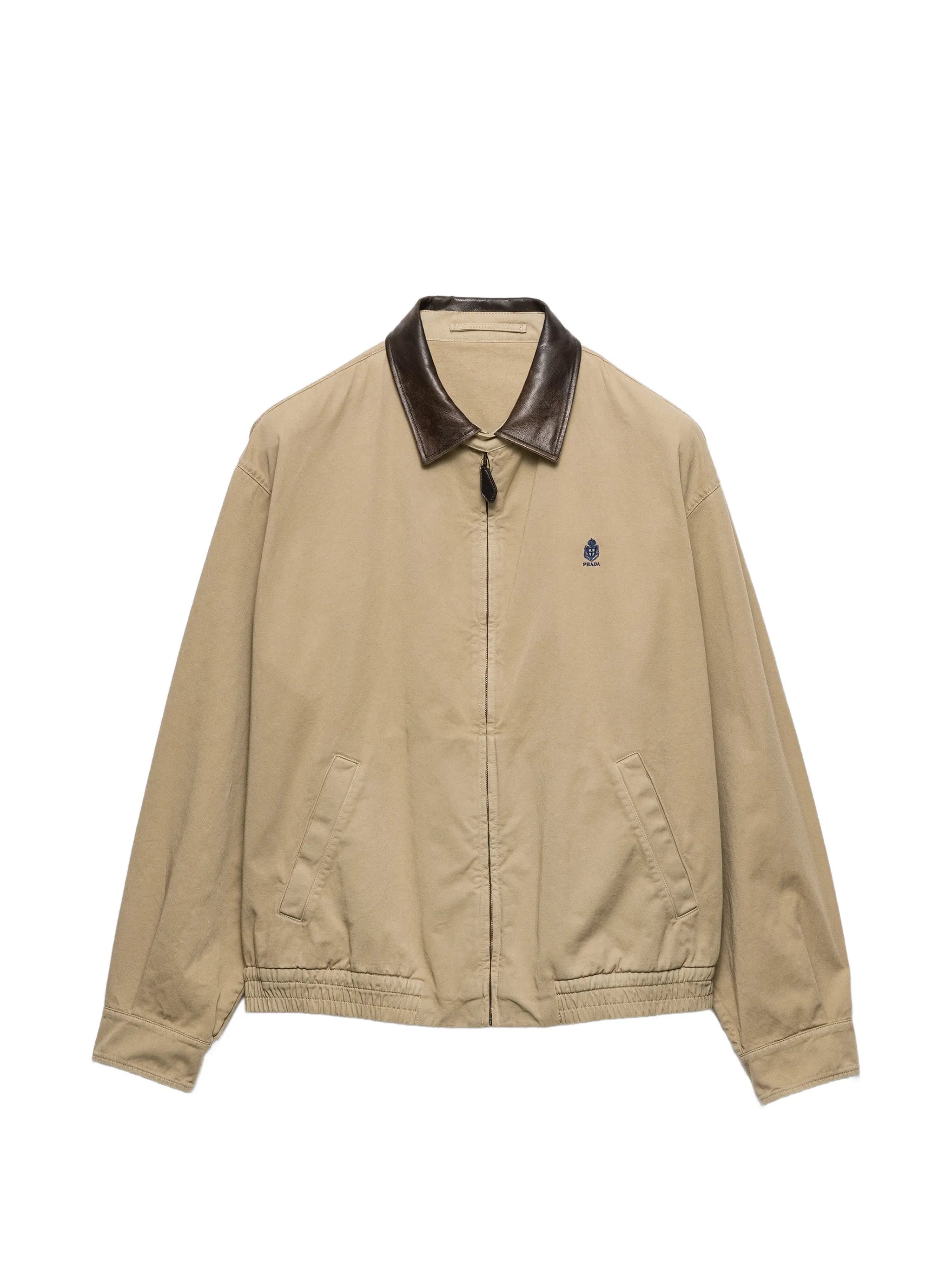 Prada Prada Logo-embroidered Leather-collar Jacket