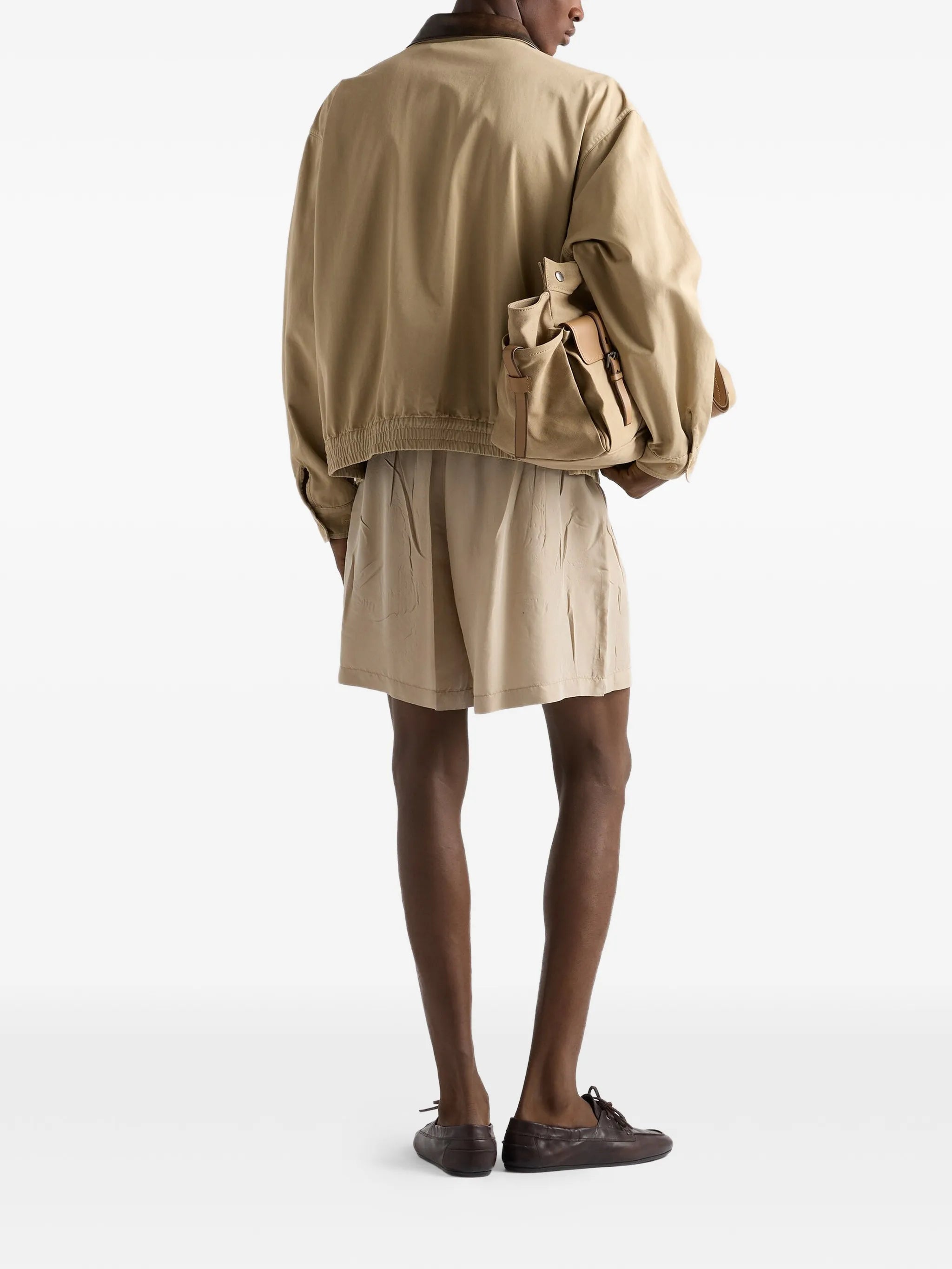 Prada Prada Logo-embroidered Leather-collar Jacket, view 2