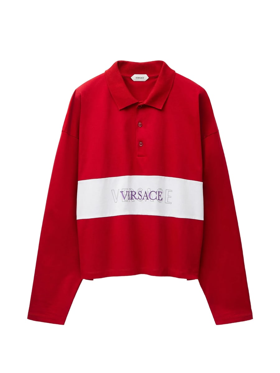 Versace Versace Embroidered-logo Intarsia Cotton-jersey Polo