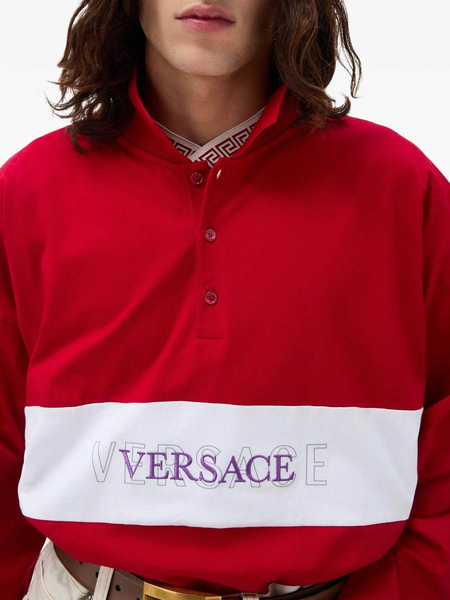 Versace Versace Embroidered-logo Intarsia Cotton-jersey Polo, view 2