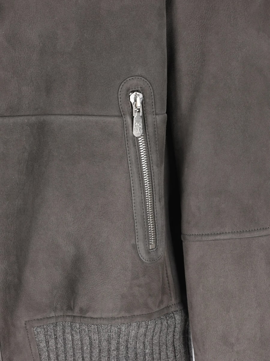 Brunello Cucinelli Brunello Cucinelli Shearling-trim Ribbed Jacket, view 2