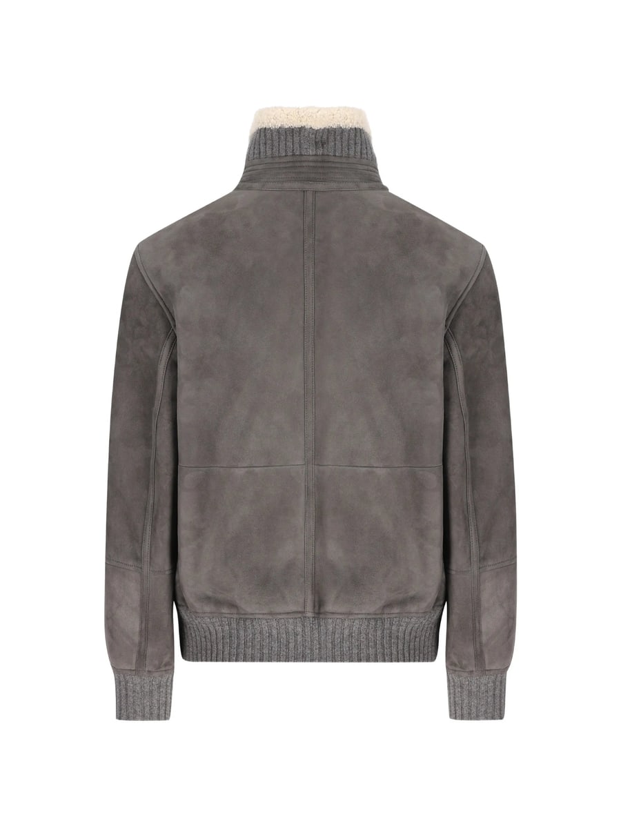 Brunello Cucinelli Brunello Cucinelli Shearling-trim Ribbed Jacket, view 4