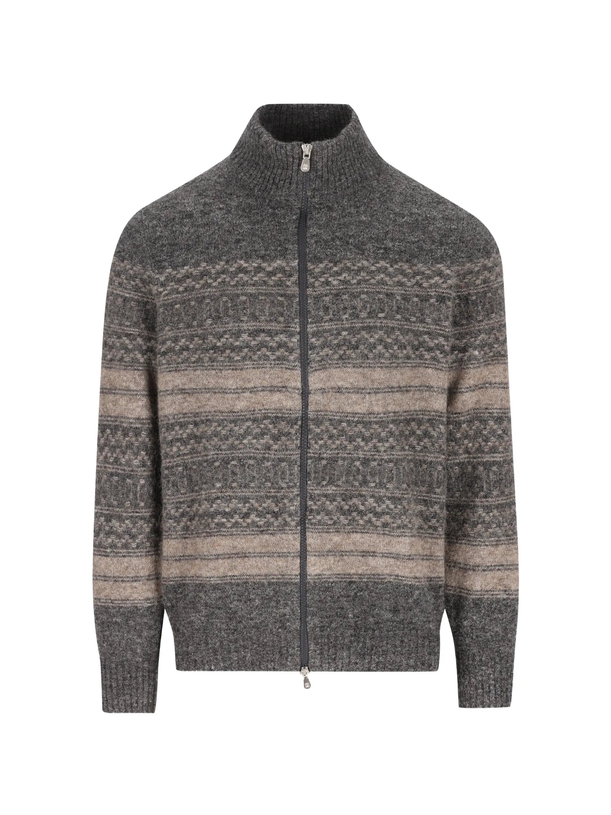Brunello Cucinelli Brunello Cucinelli Alpaca, Cashmere And Wool Nordic Jacquard High-neck Cardigan With Zip