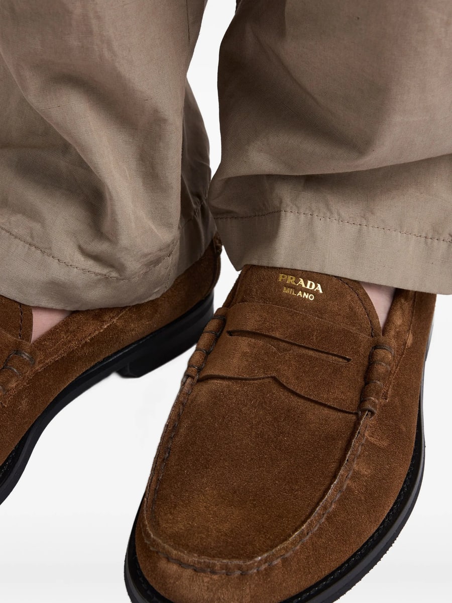 Prada Prada Aged-effect Suede Loafers, view 3