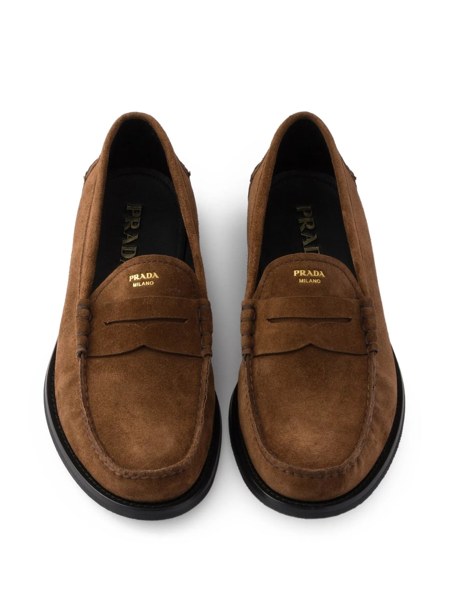Prada Prada Aged-effect Suede Loafers, view 4