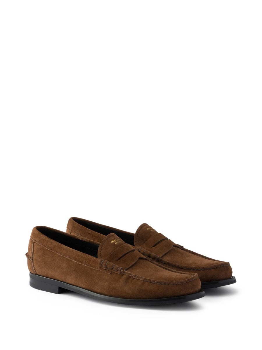 Prada Prada Aged-effect Suede Loafers, view 5
