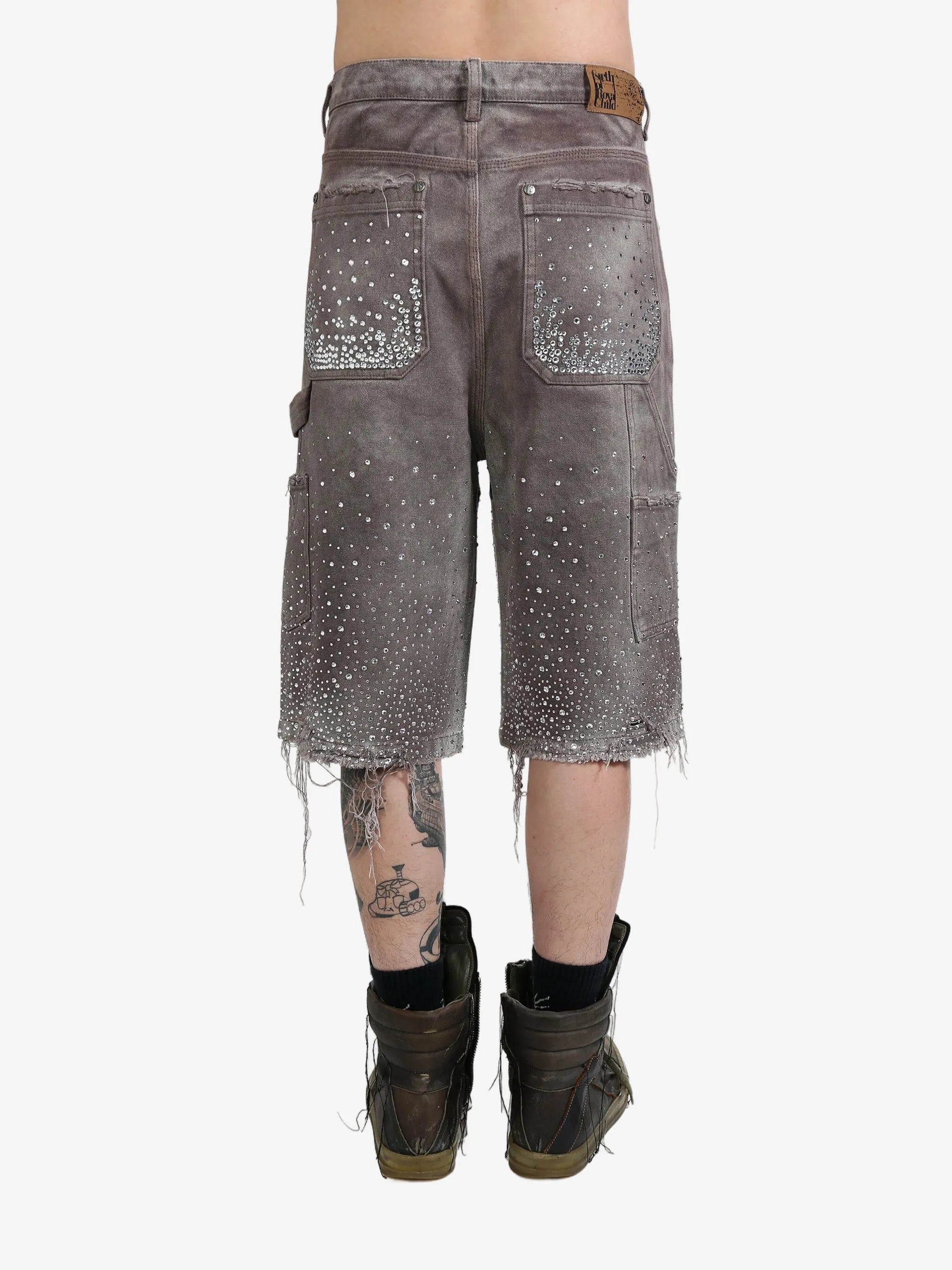 Birth Of Royal Child Birth Of Royal Child Crystal-embellished Washed-denim Shorts, view 2