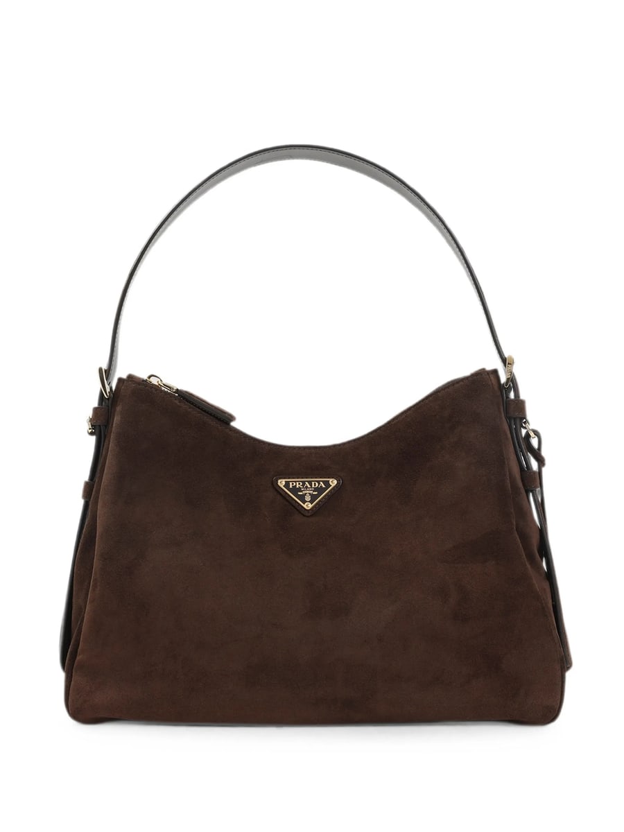 Prada Prada Logo-plaque Suede Shoulder Bag