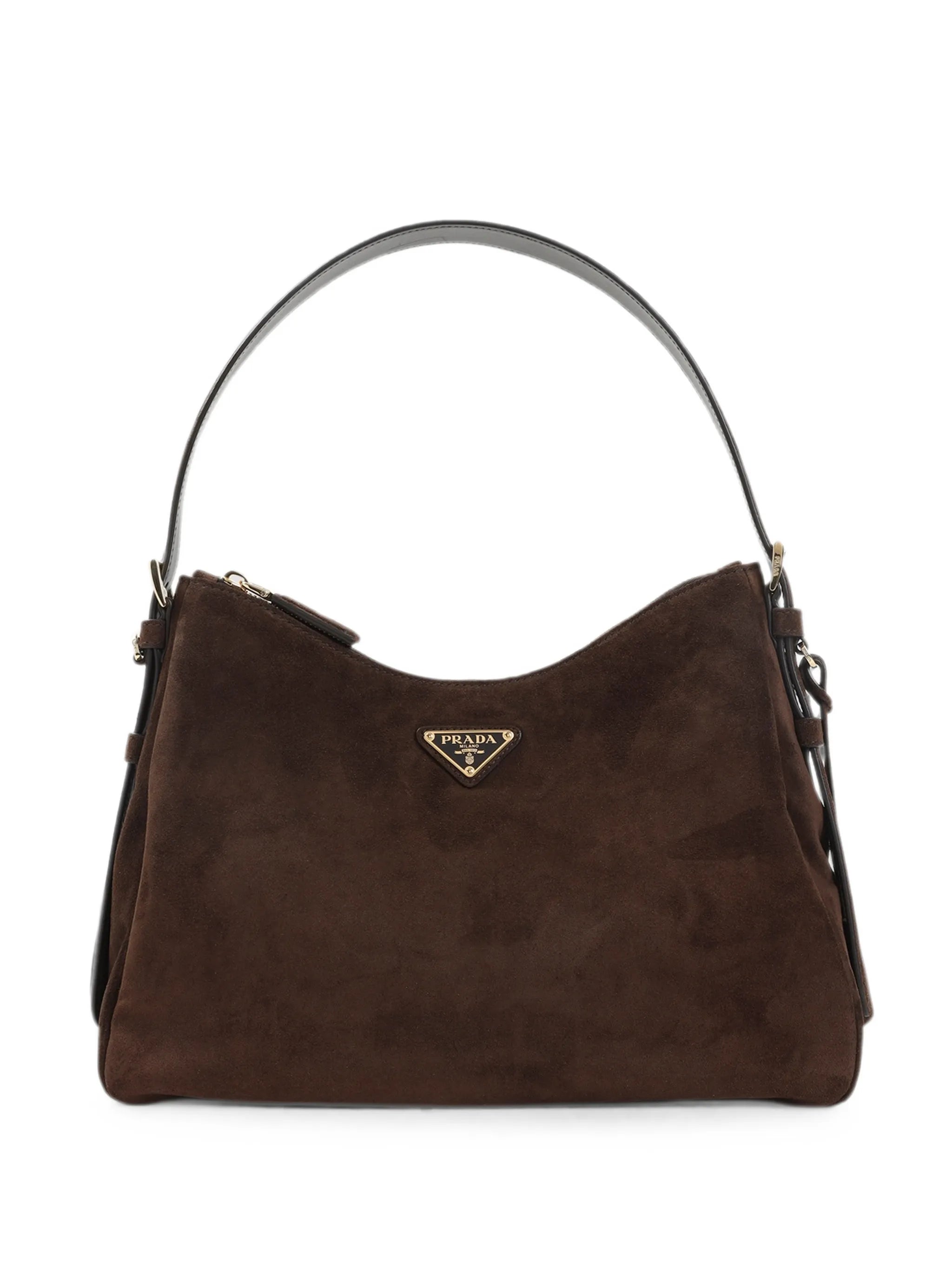 Prada Prada Logo-plaque Suede Shoulder Bag