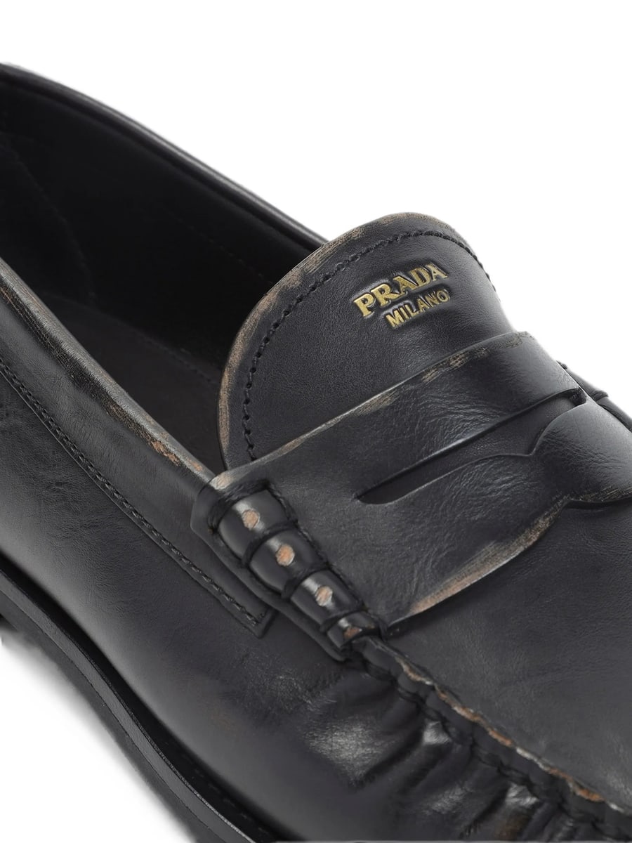 Prada Prada Antiqued Leather Loafers, view 2