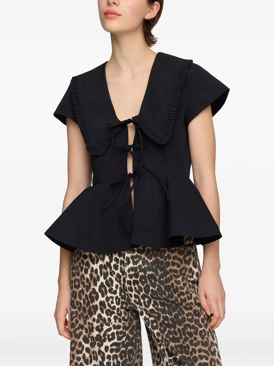 Ganni Ganni Ruffled-collar Peplum Top, view 3