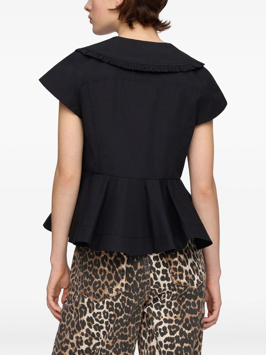 Ganni Ganni Ruffled-collar Peplum Top, view 4