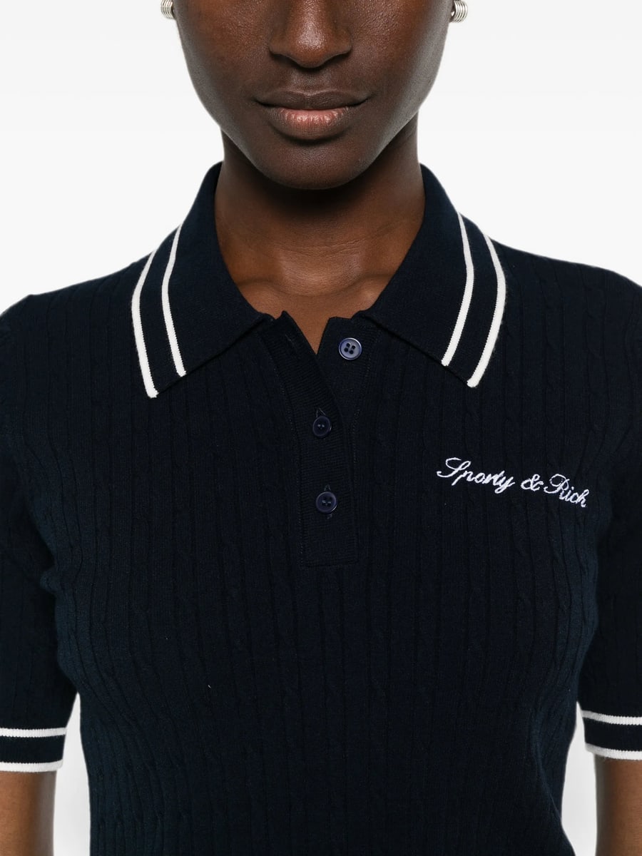 Sporty & Rich Sporty & Rich Cable-knit Logo-embroidered Polo Shirt, view 2
